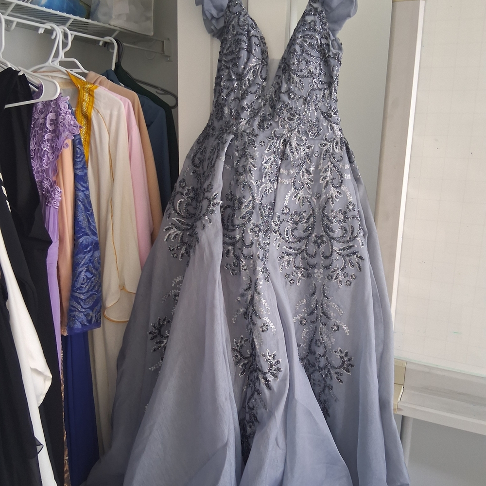 Elegant Gray Embroidered Gown